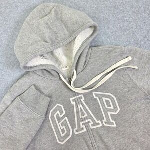 Gap Zip Up Hoodie Women's Size Small Gray Sherpa Lined Logo Fleece Sweatshirt